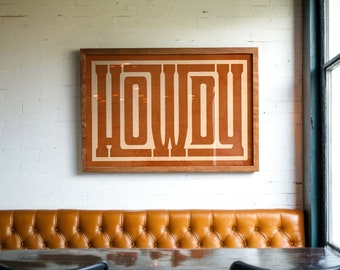Howdy Typography Poster, Southwestern Wall Art, Tan Leather Howdy Picture, Modern Farmhouse Art for Kitchen, Western Decor Welcome Sign