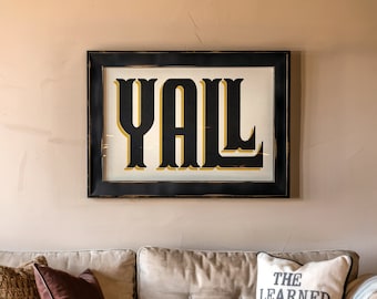 Yall Typography Poster Gift for Home, Yall Western Wall Art Housewarming Gift for Living Room, Southwestern Ranch Decor for Modern Farmhouse