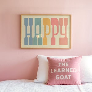 Happy Typography Poster Gift for Girl, Colorful Print, Happy Boho Decor Birthday Gift for Teen Girl, Happy Baby Rainbow Nursery Wall Art