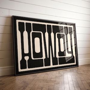 Bold Western Typografie Howdy Print | Sofortiger digitaler Download Wandkunst, Bauernhaus Willkommensschild & einfaches Bilddekor