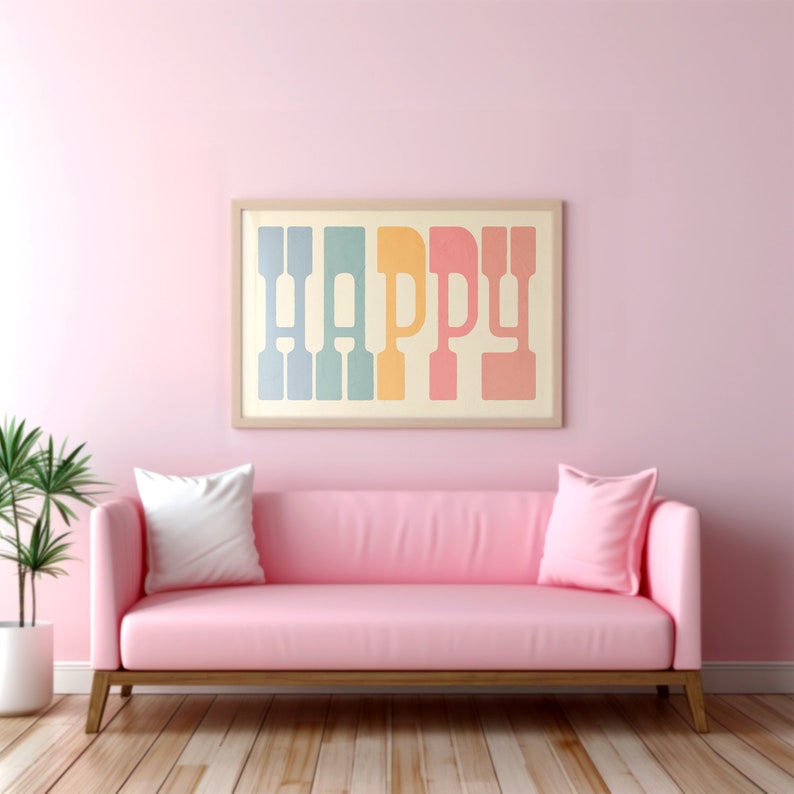 Instant Digital Download Happy Typography Print for Rainbow Nursery, Colorful Decor, Boho Wall Art Gift for Girl Birthday, Happy Poster image 6