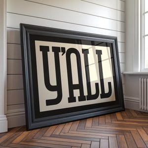 Téléchargement numérique instantané : impression de typographie Yall, cadeau d&#39;impression typographique Yall pour la maison, art mural occidental moderne, cadeau de pendaison de crémaillère, décoration de ferme, affiche Yall