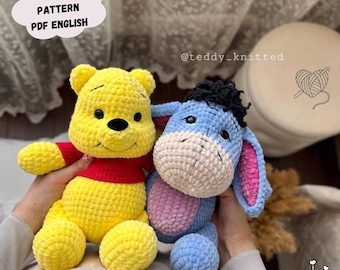 2-in-1 haakpatroon Winnie de Poeh en de ezel: pluche amigurumi-speelgoed (Engelse pdf)
