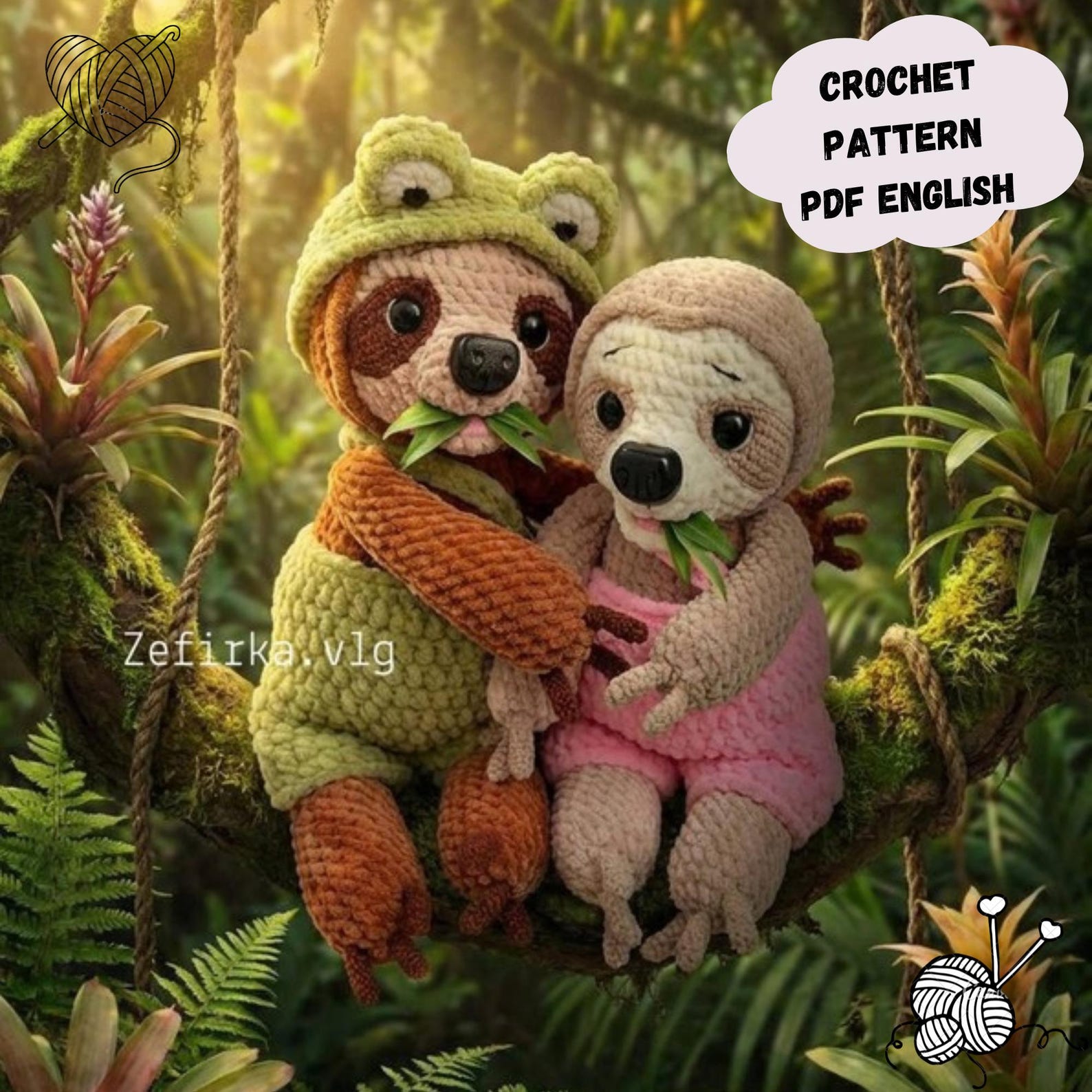 Sloth Crochet Pattern: Amigurumi Animal Plush Toy (PDF Pattern in ...
