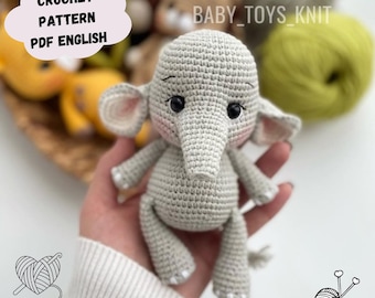 Wzór na szydełko: pluszowa zabawka amigurumi w kształcie słonia (wzór w formacie PDF po angielsku)