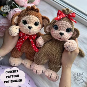 Virkmönster för apa: Uppstoppad plysch-amigurumi-leksak (PDF-mönster engelska)