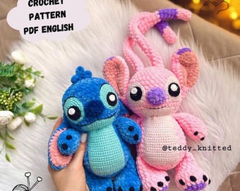 Stitch and Angel Crochet Pattern Plush Amigurumi Toy (PDF Pattern English)