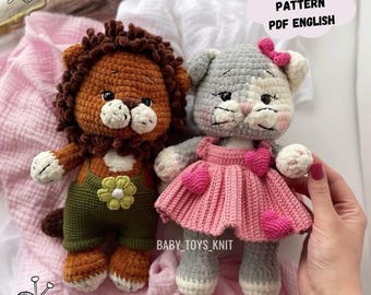 Schema all'uncinetto per gatto e leone: peluche amigurumi (schema PDF in inglese)
