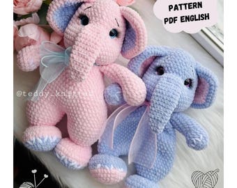 Modèle au crochet éléphant : grand jouet en peluche amigurumi (Modèle PDF en anglais)