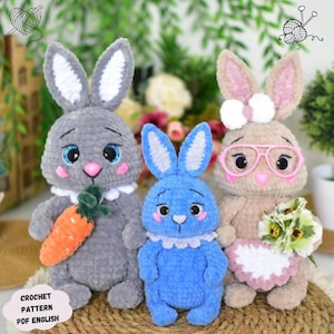 Patrón de conejo a crochet, patrón de conejo amigurumi a crochet, patrón de conejito a crochet, conejito amigurumi, juguete de conejo a crochet, patrón en inglés