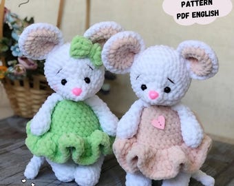 ネズミの編み図：ぬいぐるみネズミのあみぐるみ（PDFパターン、英語）