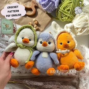 Modèle au crochet 3 en 1 poussin, pingouin et caneton, crochet amigurumi poussin, amigurumi pingouin, amigurumi canard, modèle au crochet jouet oiseau