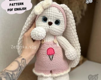 Bunny Crochet Pattern + Clothes, Rabbit Plush Amigurumi Toy Animal (PDF Pattern English)