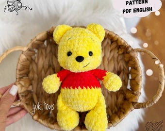 Haakpatroon van Winnie de Poeh: Eenvoudig amigurumi knuffelbeertje (PDF-patroon in het Engels)