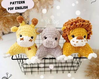 3 in 1 Giraffe, Lion and Hippo Crochet Pattern Amigurumi Toys (PDF Pattern English)