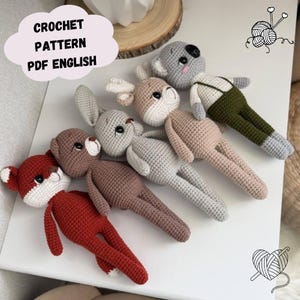 Patrón de animales de crochet 5 en 1: Conejito, zorro, oso, koala y reno (PDF en inglés)