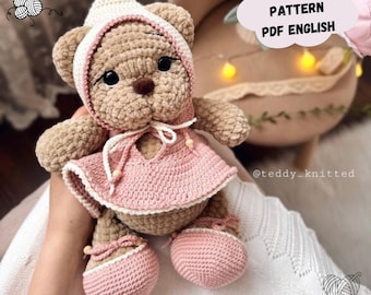Modèle ours en peluche au crochet, robe, chapeau, chaussures Animal en peluche facile en peluche (PDF anglais)