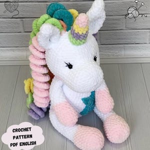 ユニコーンのかぎ針編みパターン、あみぐるみユニコーンのかぎ針編みパターン、魔法のユニコーンのかぎ針編みパターン、あみぐるみ動物、英語のパターン