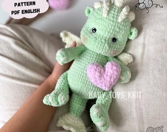 Patrón de dragón a crochet: Peluche amigurumi fácil de hacer (patrón en PDF en inglés)