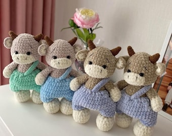 2-in-1 Bull and Cow Crochet Pattern Plush Amigurumi Toy with Clothes (PDF Pattern English)