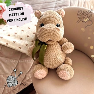 Wzór na szydełko hipopotama, wzór na amigurumi hipopotama, wzór na hipopotama, zwierzęta szydełkowe, wzór po angielsku