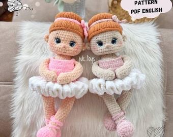 Schema per realizzare all'uncinetto la ballerina Mia, bambola di peluche amigurumi facile, giocattolo danzante (schema PDF in inglese)