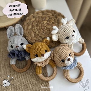 4 in 1 Rattles, Rattle Fox Crochet Pattern, Rattle Deer Crochet Pattern, Rattle Bear Crochet, Rattle Rabbit Crochet, Pattern in English