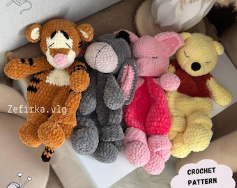 4-in-1 Winnie de Poeh, big, ezel, tijger haakpatroon amigurumi-dekbed (Engelse pdf)