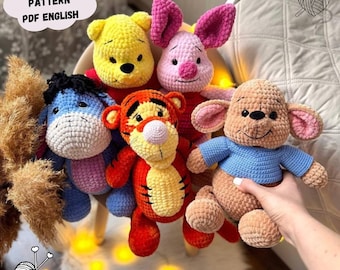 5-in-1 Winnie the Pooh, Piglet, Donkey, Little Roo, Tiger Crochet Pattern Plush Amigurumi (PDF English)
