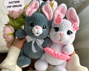 Rabbit Crochet Pattern: No-Sew Bunny Plush Amigurumi Toy (PDF Pattern English)