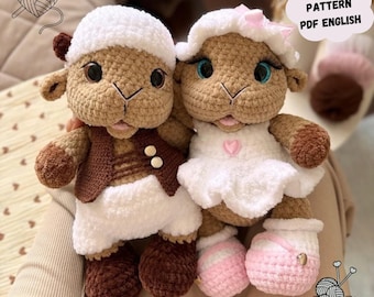 Schema all'uncinetto per pecora 2 in 1: ariete e pecora di peluche amigurumi con vestiti (PDF in inglese)