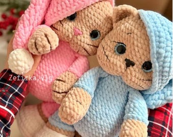 Wzór szydełkowy na kota w piżamie: pluszowa zabawka amigurumi (wzór w formacie PDF w języku angielskim)