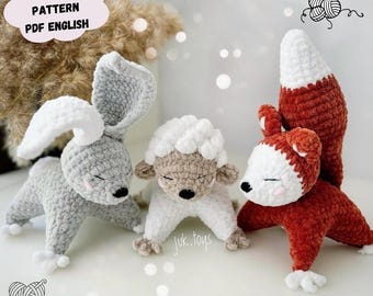3-in-1 Fox, Bunny, Sheep Crochet Pattern: Plush Amigurumi Toy Animal Set (PDF Pattern English)