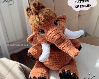 Mammoth Crochet Pattern: Mommy Baby the Peach Easy Plush Amigurumi Elephant Animal Toy (PDF English)