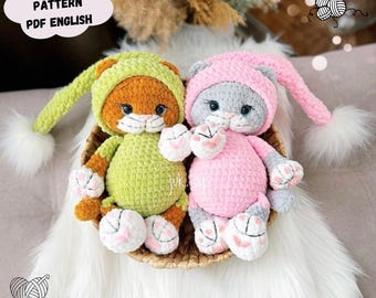 Cat in Pajama Crochet Pattern: Amigurumi Plush, Toy Animal (PDF Pattern English)