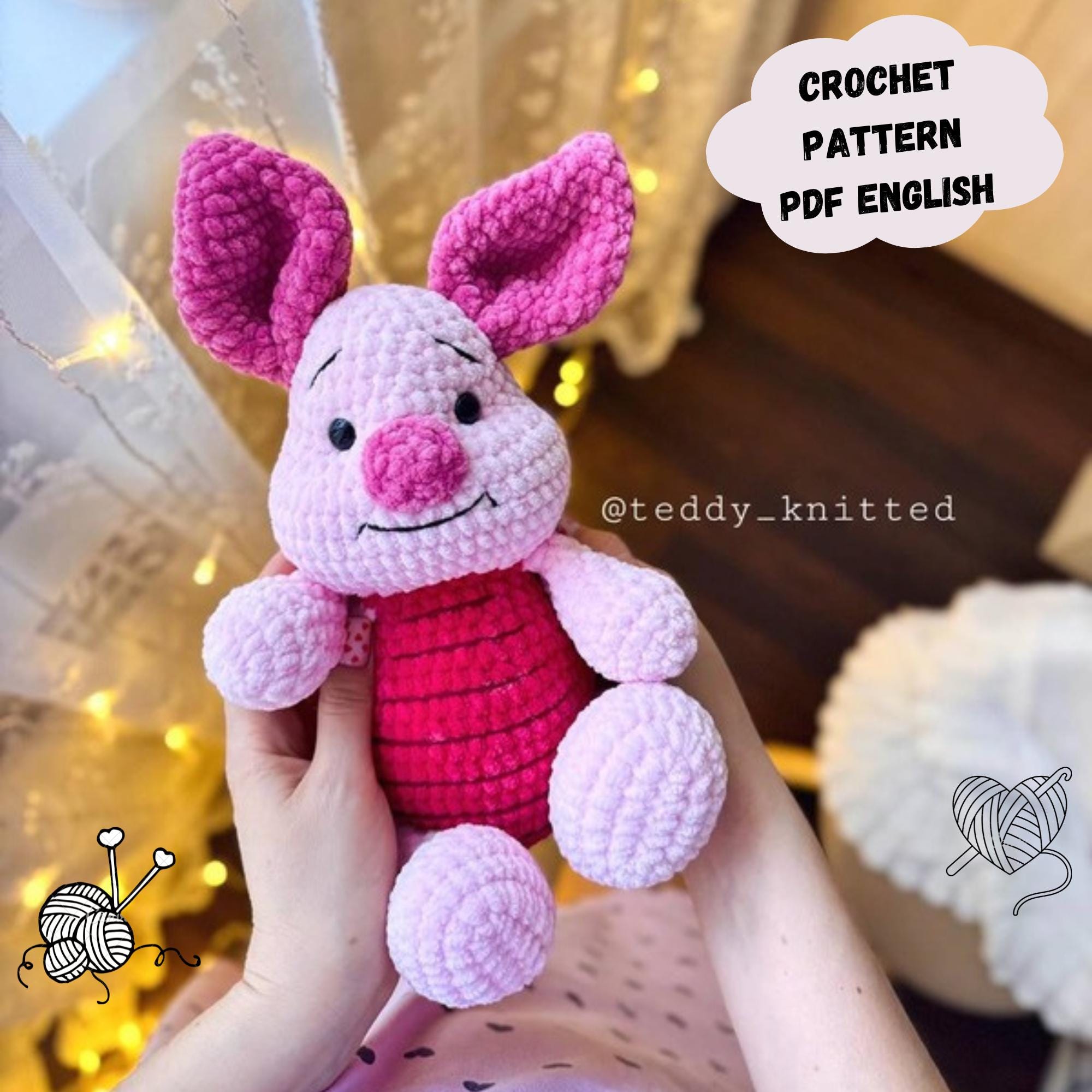 子豚の編み図：豚のあみぐるみぬいぐるみ（PDFパターン、英語） - Etsy