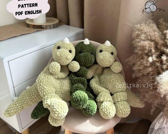 Dino Crochet Pattern: Dinosaur Comforter Plush Amigurumi Toy (PDF Pattern English)