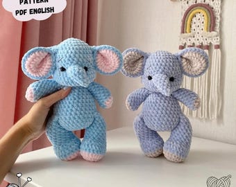 Modèle éléphant au crochet : peluche amigurumi animal (Modèle PDF en anglais)