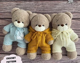 Teddy Bear & Overalls Crochet Pattern: Amigurumi Toy with Clothes (PDF Pattern English)