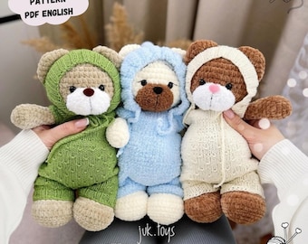 Teddy Bear Crochet Pattern: Amigurumi Plush Toy with Knitting Clothes (PDF Pattern English)