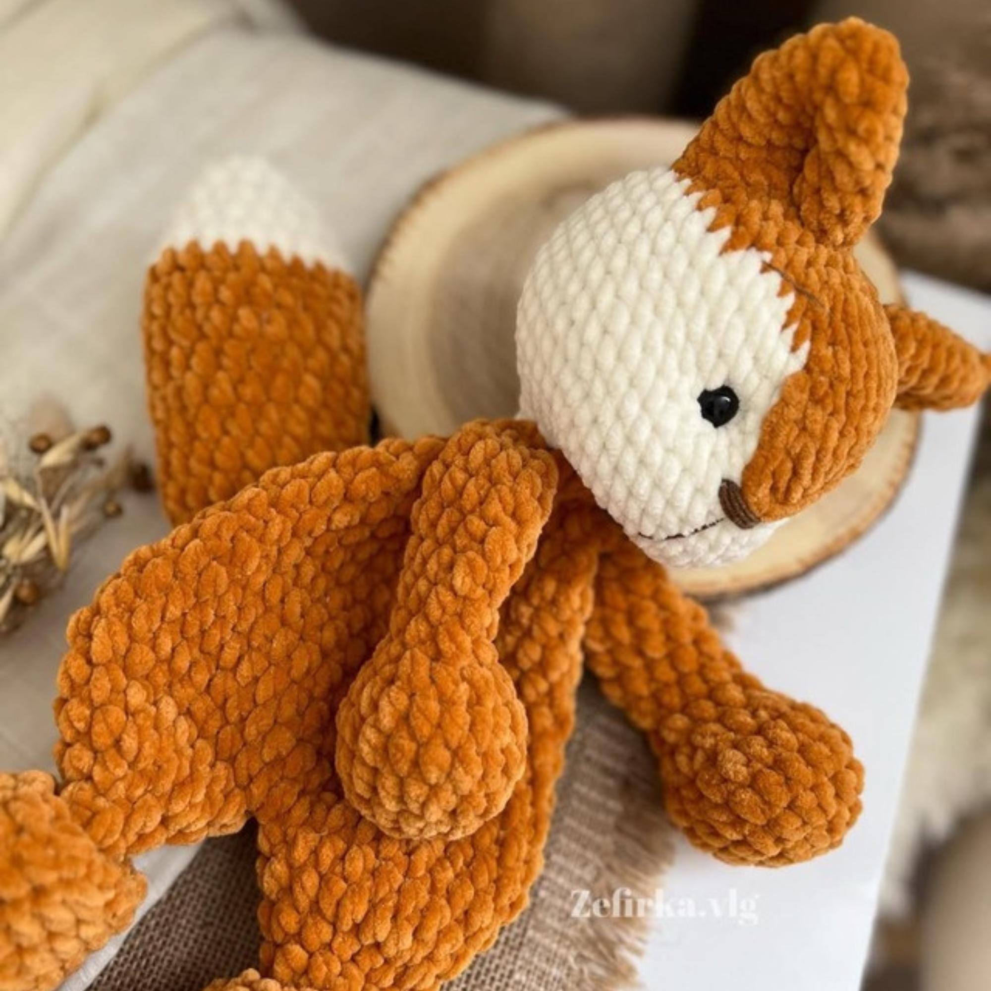 キツネのあみぐるみ編み図：ぬいぐるみキツネのおもちゃ（PDFパターン