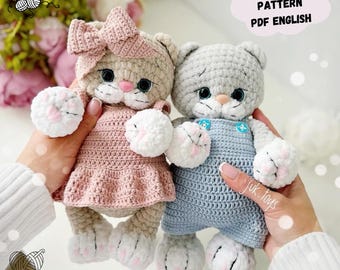 Padrão de crochê para gato: Gatinho de pelúcia amigurumi com roupinhas (padrão em PDF em inglês)