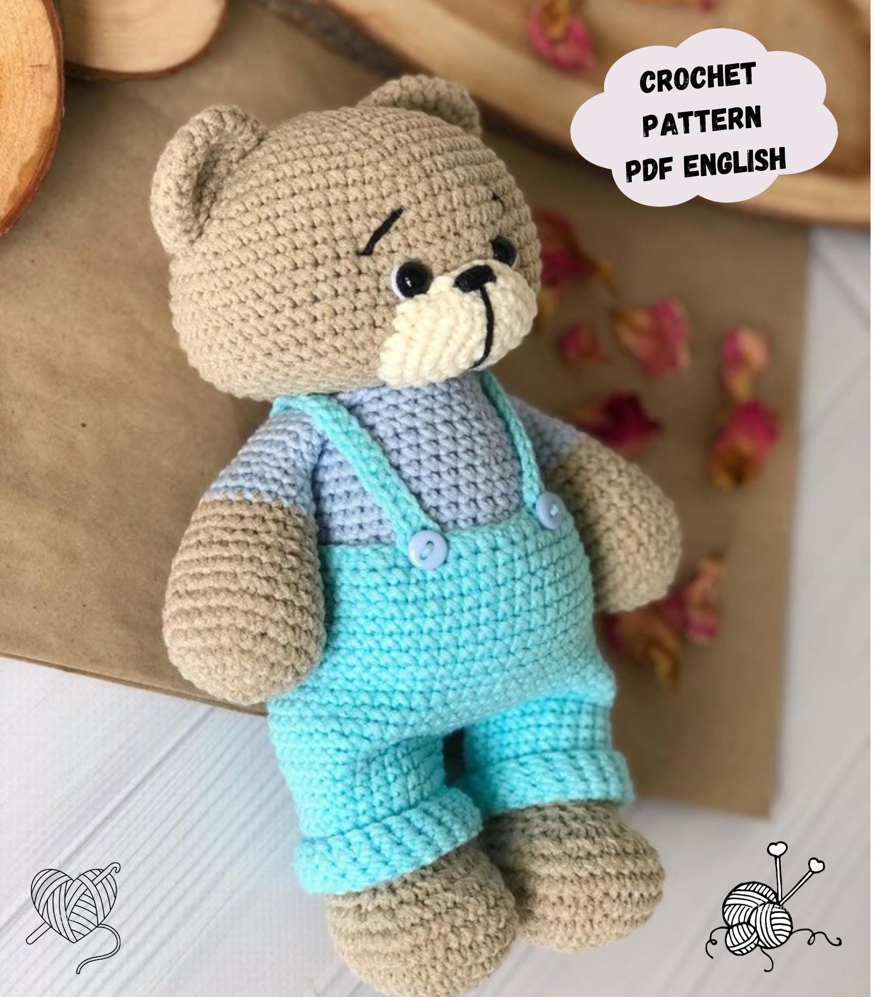 Teddy Bear Crochet Pattern Easy Plush Amigurumi Toy Animal (PDF Pattern ...