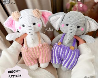Wzór na szydełko: pluszowa zabawka amigurumi w kształcie słonia (wzór w formacie PDF po angielsku)
