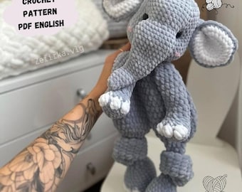 Schema all'uncinetto per elefante: peluche amigurumi, piumone (schema PDF in inglese)