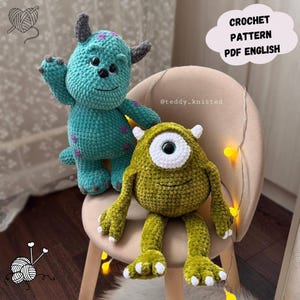 2 in 1 Mike Wazowsk and Sullivan Crochet Pattern, Mike Wazowsk Amigurumi Crochet, Suillvan Amigurumi Crochet, Pattern in English