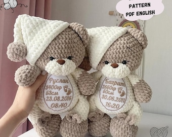 Teddy Bear Crochet Pattern, Bear In Pajamas Crochet Pattern, Amigurumi Teddy Bear In Pajamas, Bear In Pajamas Toy, Pattern In English