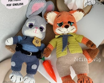 2-in-1 Fox & Rabbit Crochet Pattern: Nick and Judy Amigurumi, Plush Animal Toy (PDF English)