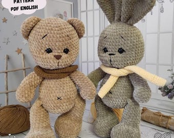 3 in 1 Bunny, Bear & Cat Crochet Pattern: Plush Amigurumi Animal Toys (PDF English)