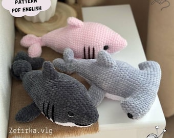 2 in 1 White Shark and Hammerhead Shark Crochet Pattern, Sharks Amigurumi Crochet Pattern, Shark Toy Crochet, Pattern in English